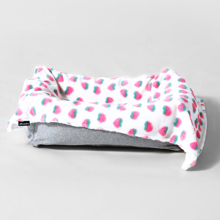 Pink Strawberry Jacquard Fluffy Pet Blanket