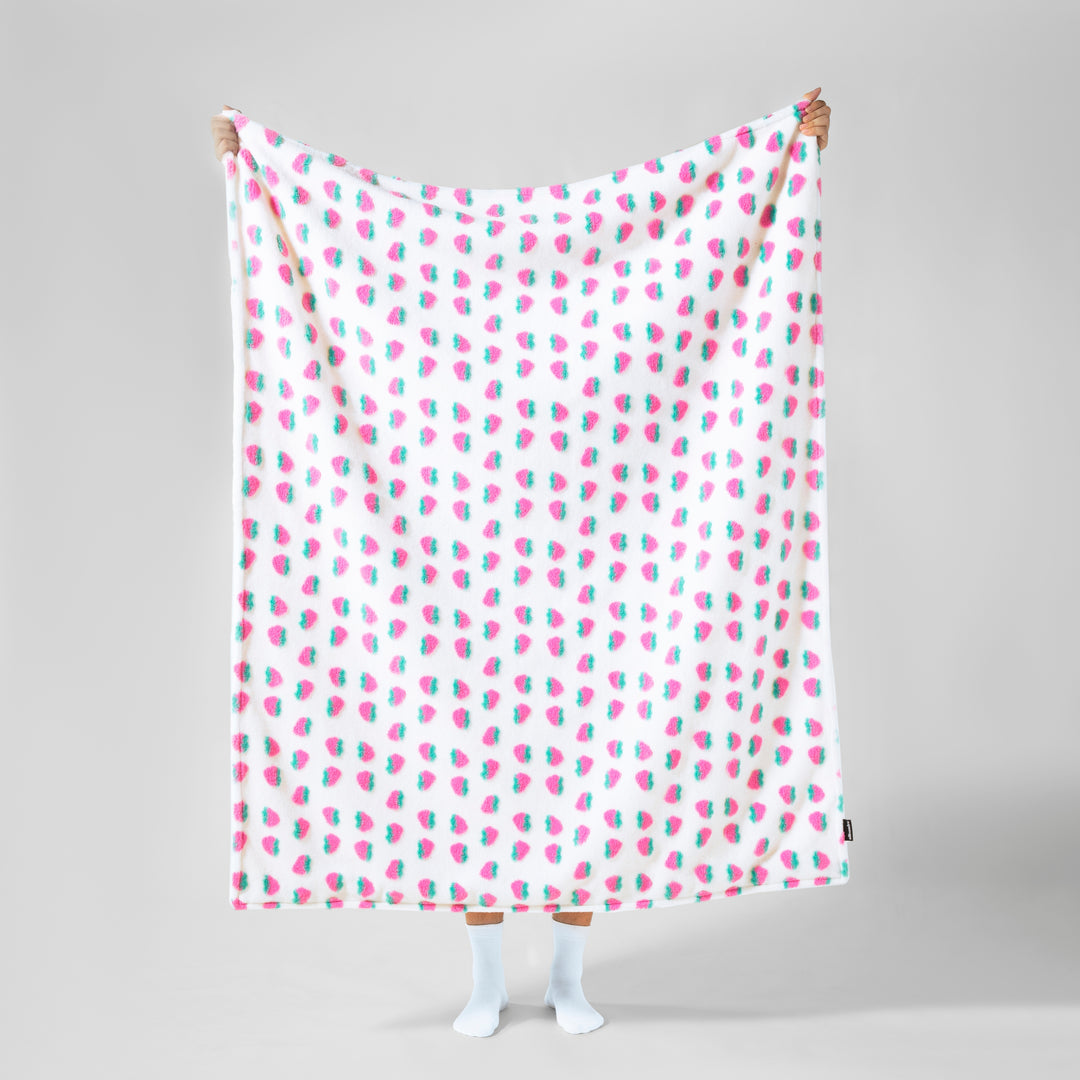 Pink Strawberry Jacquard Fluffy Pet Blanket