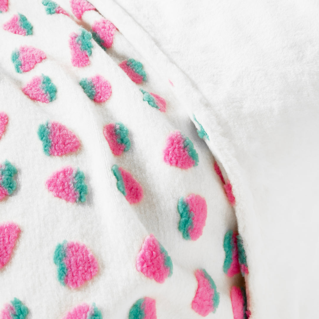 Pink Strawberry Jacquard Wool & Faux Fur Throw Blanket